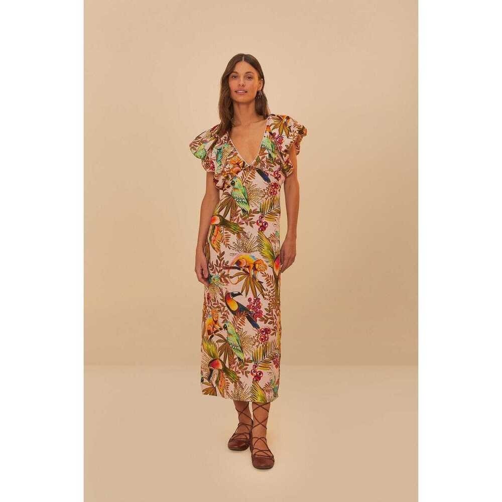 Pink Into The Jungle Euroflax™ Premium Linen Midi Dress